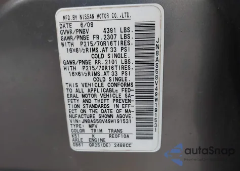 2009 Nissan Rogue S z USA, uszkodzony, nr VIN JN8AS58V49W191531